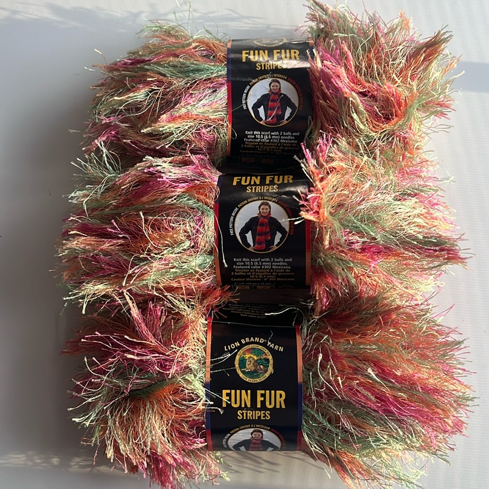 Lion Brand Yarn. Lot of 3 skeins of fun fur. New. All same dye lot.